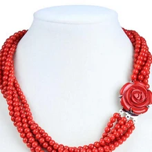 6 прядей 5 мм красный круглый коралловый ожерелье с красным цветок-застежка ювелирные изделия кристалл женщин