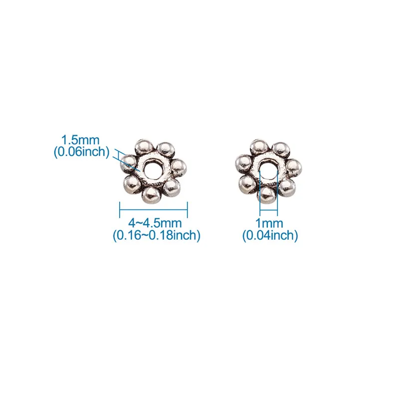 1000 шт старинный серебряный тибетский серебряный распорный бисер Снежинка шарик для Рождества DIY ювелирных изделий 4~ 4,5x1,5 мм, отверстие: 1 мм F8