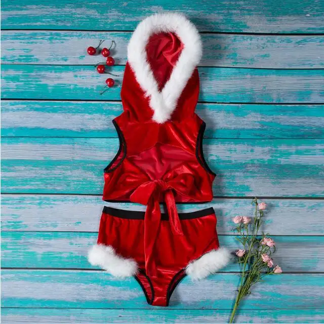 TryMeOn, женские сексуальные костюмы, эротический комплект с бюстгальтером, сексуальное нижнее белье, экзотический комплект, Рождественский комплект нижнего белья с капюшоном - Цвет: Красный
