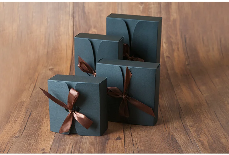 

4 Size Black Paper Box With Ribbon Cookies Cake Box Chocolate Box Gift Box 100pcs/lot Free shipping