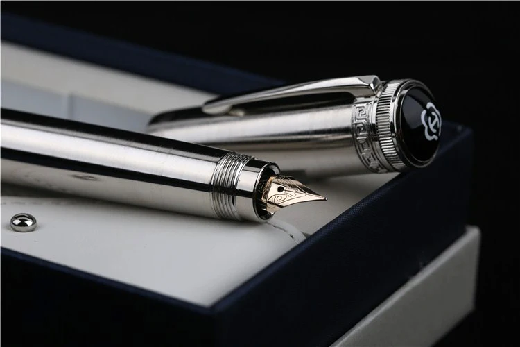 Роскошная перьевая ручка с полным металлическим корпусом, 10 к Золотое перо, ручки для письма, скрытый поворотный поглотитель чернил, Офисная ручка H718