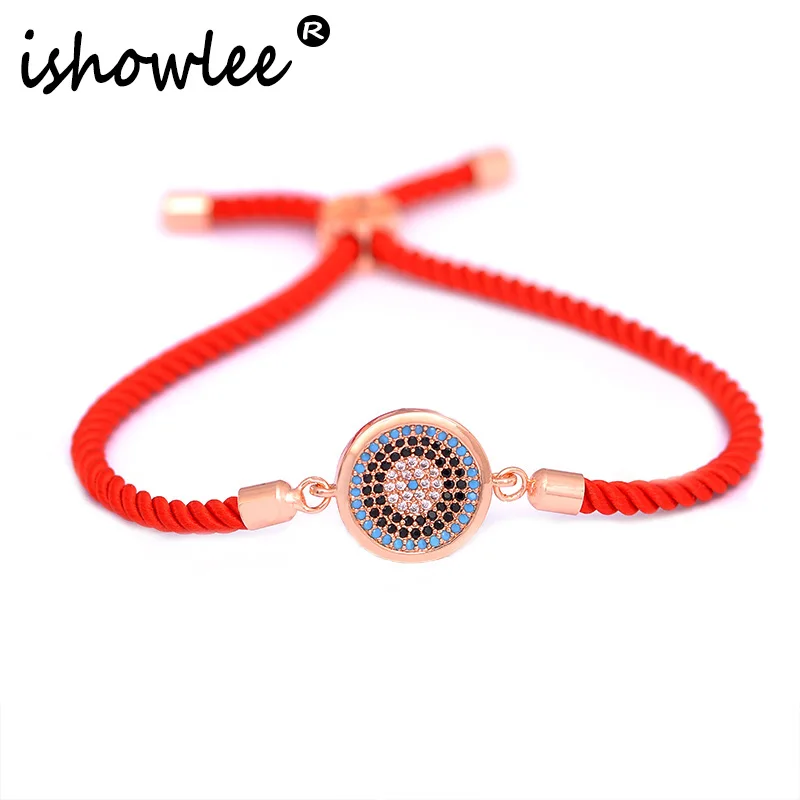 

ISHOWLEE Rose Gold 585 Round Evil Eye Charm Bracelets for Women Luxury Brand Cubic Zirconia Amulets Bracelet Femme Jewelry sla24