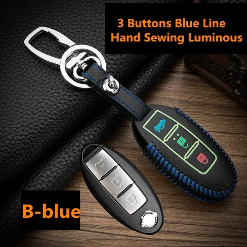 Luminous Leather Key Covers Cases For Nissan Qashqai Pathfinder Versa Tidda Murano Rogue X-Trail Smart Key Jacket with Keychains