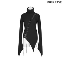 Острый угол Конструкции рукава Чистая Пряжа шить и вязание Футболка панк стоячий воротник сломанной футболка с отстрочкой Панк рейв T-478