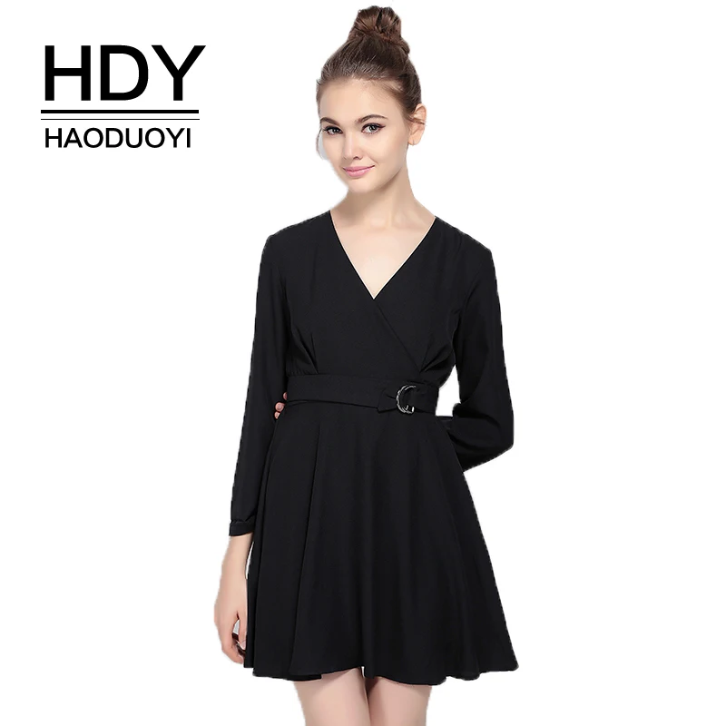 Женское платье HDY Haoduoyi черное Повседневное с коротким и широким подолом