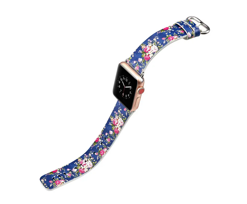 Весенний цветок кожаный ремешок для наручных часов Apple Watch серии 1/2/3/4/5 44 мм, 42 мм, 40 мм, 38 мм, версия Сельский Цветочный браслет для наручных часов iWatch, ремешок
