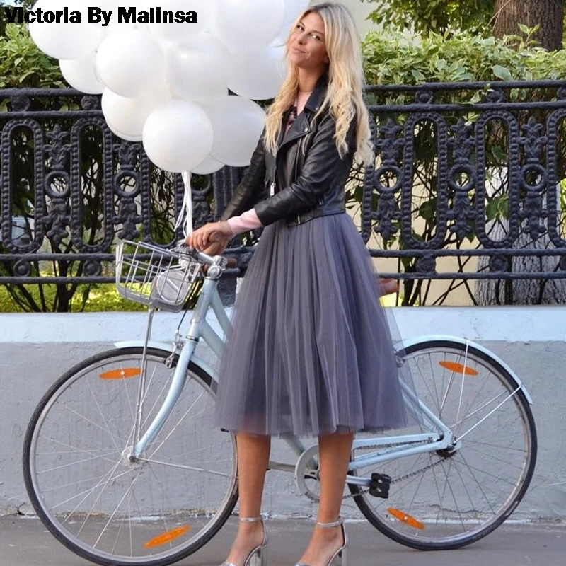 

Summer Womens Lace Princess Fairy Style 5 layers Voile Tulle Skirt Bouffant Puffy Gray Fashion Skirt Long Tutu Skirts