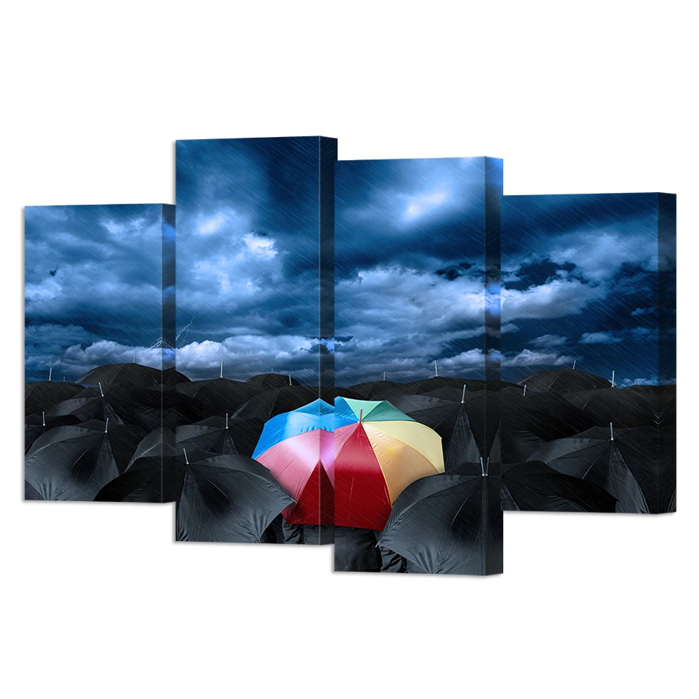 Color Umbrella In Black Umbrella Wall Art Painting Lightning Strikes