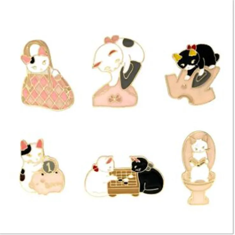 WKOUD Metal Cute Cartoon Funny Sweet Enamel Cat Kitty Life Brooch Pin For Women Bag Hat Badge Brooches jewelry Gift | Украшения и