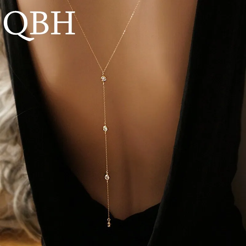 

NK276 New Women Design Crystal Dress Wedding Backless Backdrop Necklace Boho Gold Color Multilayer Back Chain Beach Jewelry