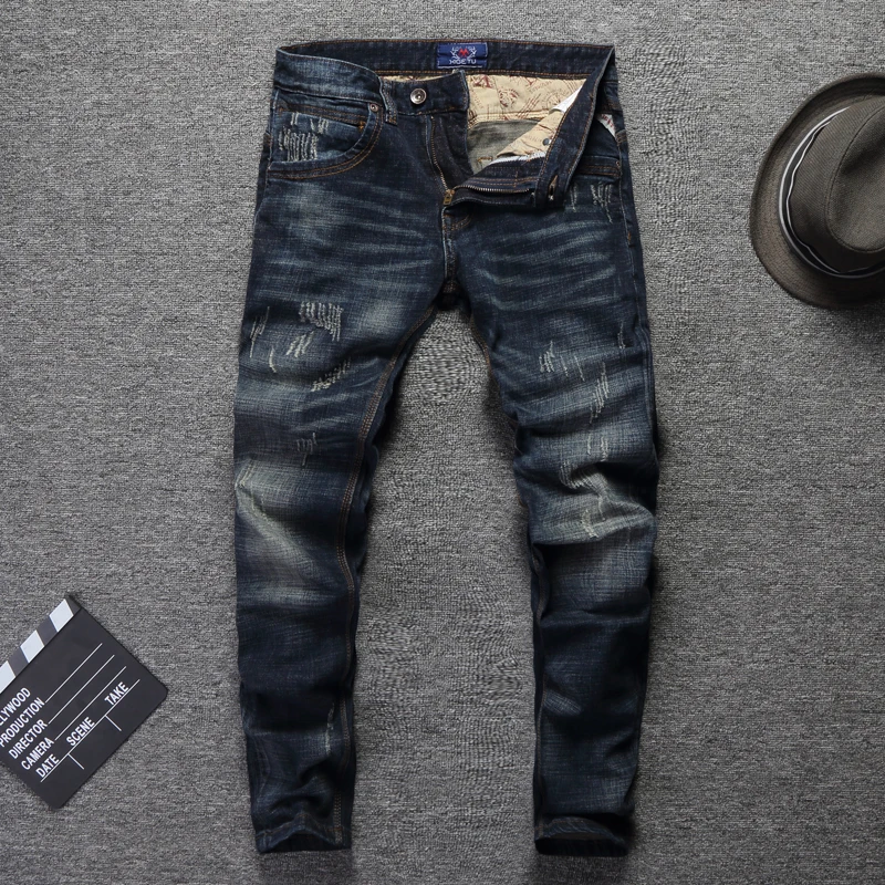Vintage Designer Men Jeans High Quality Slim Fit Cotton Denim Pants Ripped Jeans For Men Wild Classical Jeans homme Size 28-38 Vintage Designer Men Jeans High Quality Slim Fit Cotton Denim Pants Ripped Jeans For Men Wild Classical Jeans homme Size 28-38