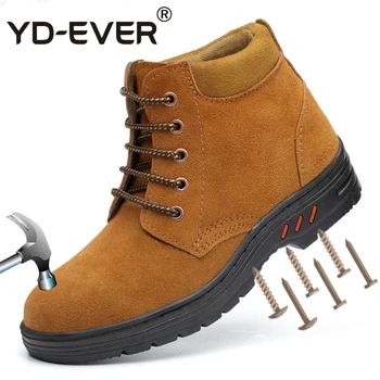 

Plus Size 39-45 Men Safety Shoes Steel Toe Cap Steel Insole Wear-Resisting Cow Suede Safety Boots Men Outdoor Work Safe Shoes