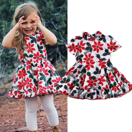 

Sweet Kids Baby Girls Flower Short Sleeve Dress Princess Clothes Summer Sundress