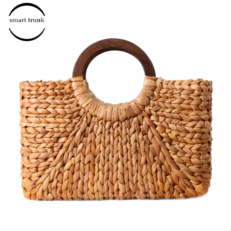

Female Vintage Rattan Handbag Bohemian Summer Beach Straw Circle Wrist Bags Lady Simple Weave Bag Handmade Casual Large Tote