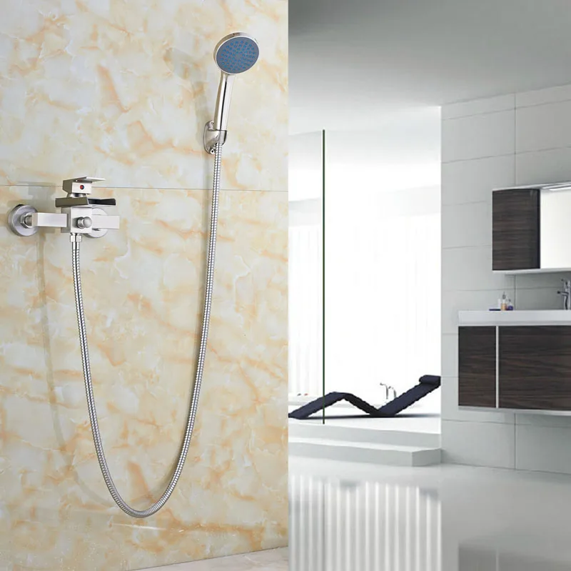 

Modern Brushed Nickle Shower Faucet Wall Mount Waterfall Spout Tap W/Hand Sprayer