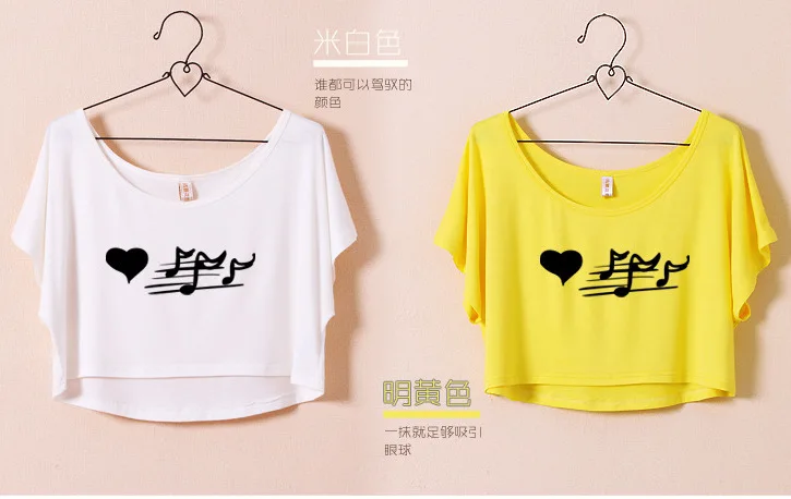

Free Shipping Fashion Loose Short Paragraph Short Sleeve Cotton Women T-shirt Wild Tops Music Note T-shirt Wholesale