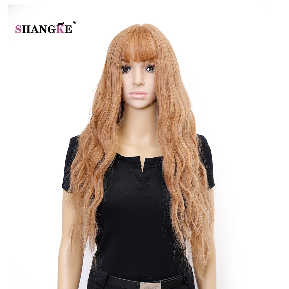 SHANGKE Hair 26'' Long Wavy Wig Light Blonde Synthetic Wigs For White