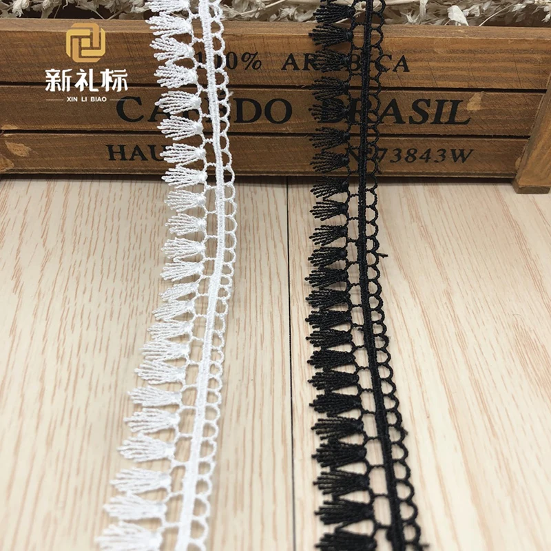 

Black White Polyester Filament Trim Lace Fabric Skirt Lace Accessories Embroidery Lace Trim Clothing DIY Accessories 2cm Wide