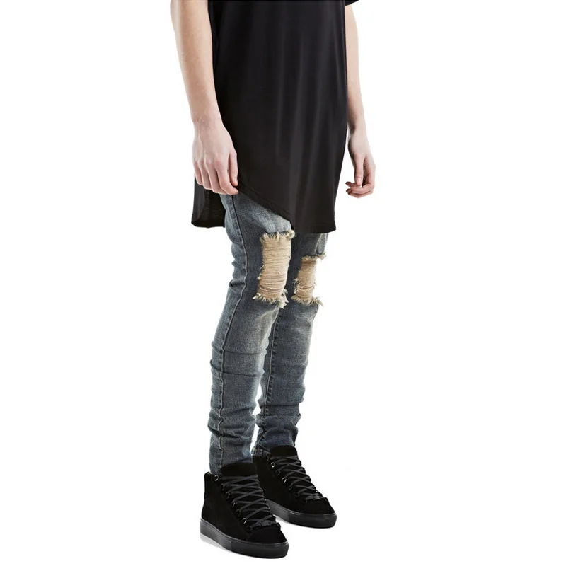 OLOME Brand New Men Knee Hole Jeans Fashion Designer Black Denim Jeans Streetwear Male Biker Jeans 5