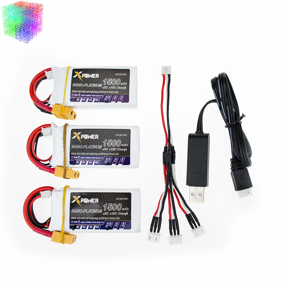 

7.4V 1500mAh 2s Lipo battery 30C max 35C Xpower 3pcs and USB charger XT60 / T plug for RC Helicopter Quadcopter drone part