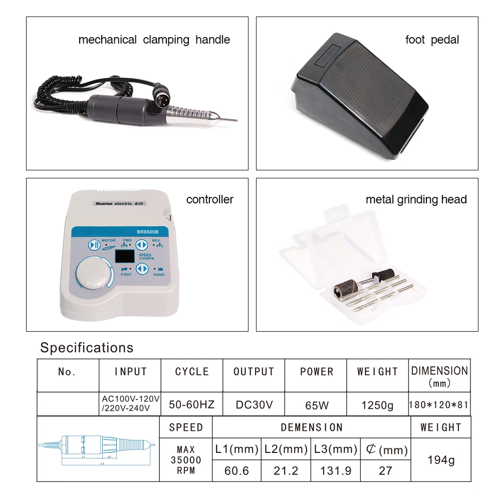  BLUERISE Electric 35000rpm Manicure Apparatus Nail Drill Pedicure Tools Accessoires Drill Bits File