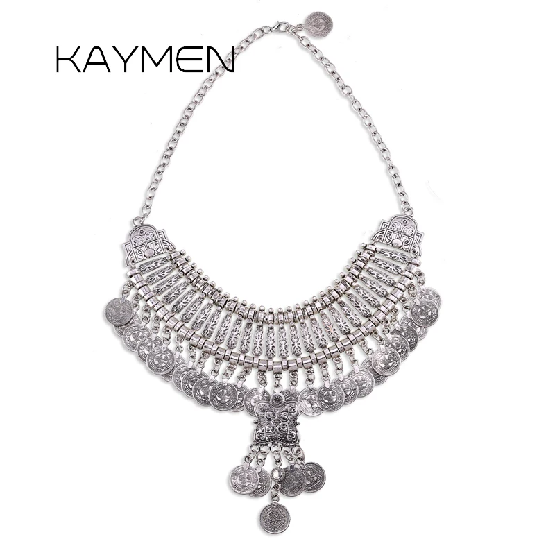 

Kaymen Bohemia Antique silver Plated Statement Coin Necklace for Girls New Arrivals Fashion Vintage Chokers Necklace 1465