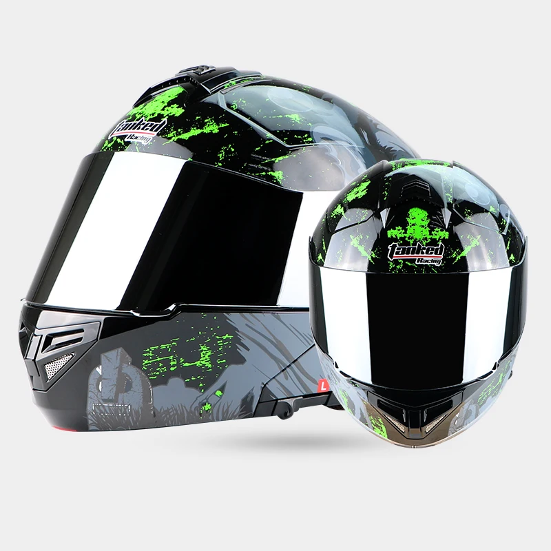 Абсолютно мотоцикл руль Fatbar для полный уход за кожей лица шлем откидной шлем защитный Шестерни футболка Байкерская с двумя объективами ECE - Цвет: a2
