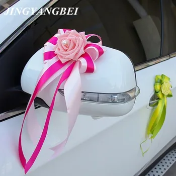 

PE Rose mesh Lace silk ribbon bow Married celebrate supplies decora wedding car flowers decoration