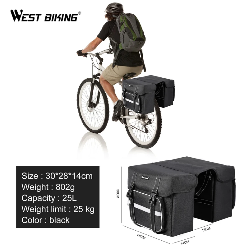 Flash Deal WEST BIKING 25L Bicycle Bags Cycling Rear Double Side Travel Bag Tail Seat Pannier Bicycle Luggage Carrier Bike Rack Trunk Bag 5