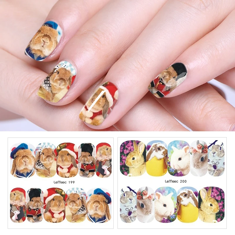 

LEMOOC 24 Patterns Nail Transfer Sticker 1 Sheet Water Decal Cute Dog Cat Series Nail Art Decoration for Manicure Watermark