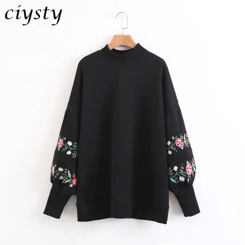 2017 Casual Sleeve Patchwork Lace Embroidery Flower Sweatshirt New