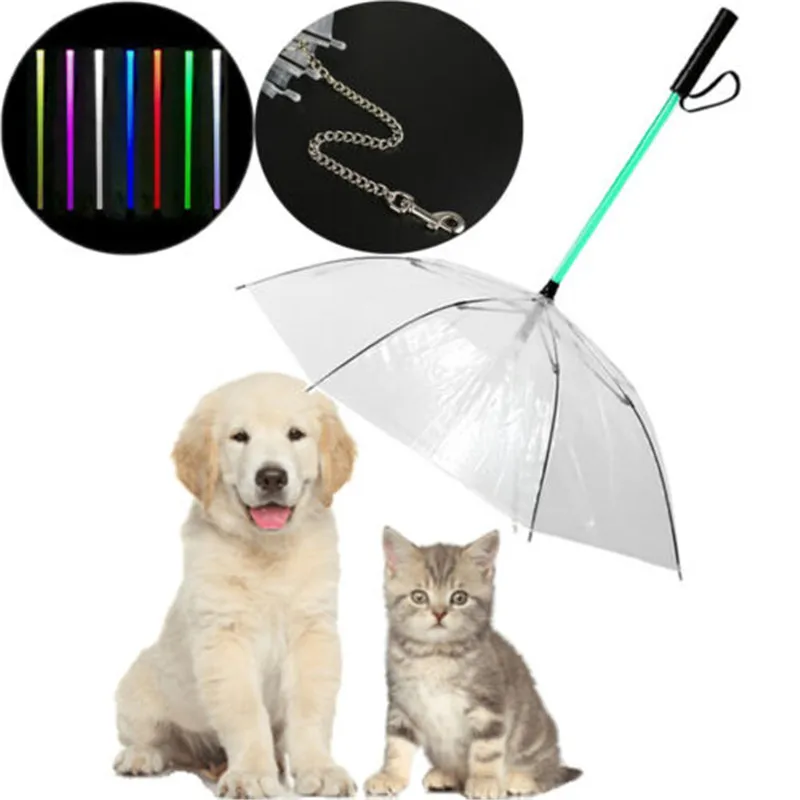 

Portable Outdoor LED Umbrella Puppy Pet Dog Rain Snow Built-in Leash Dry Clean Funny tools