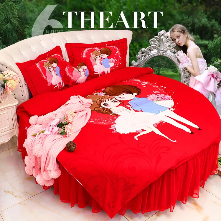Cheap Round Bed Chinese Style Wedding rosy Bedding sets SuperKing 9Ft Dancing Girls Home MARRY DuvetCover Bedskirt Set Round Bedding 25