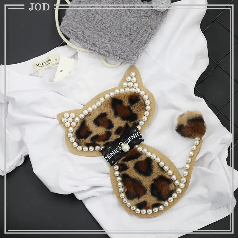 

Leopard Bead Pearl Cat Clothes Patch Applique Sew on Embroidered Patches for Clothing Large Stickers Fabric Badges