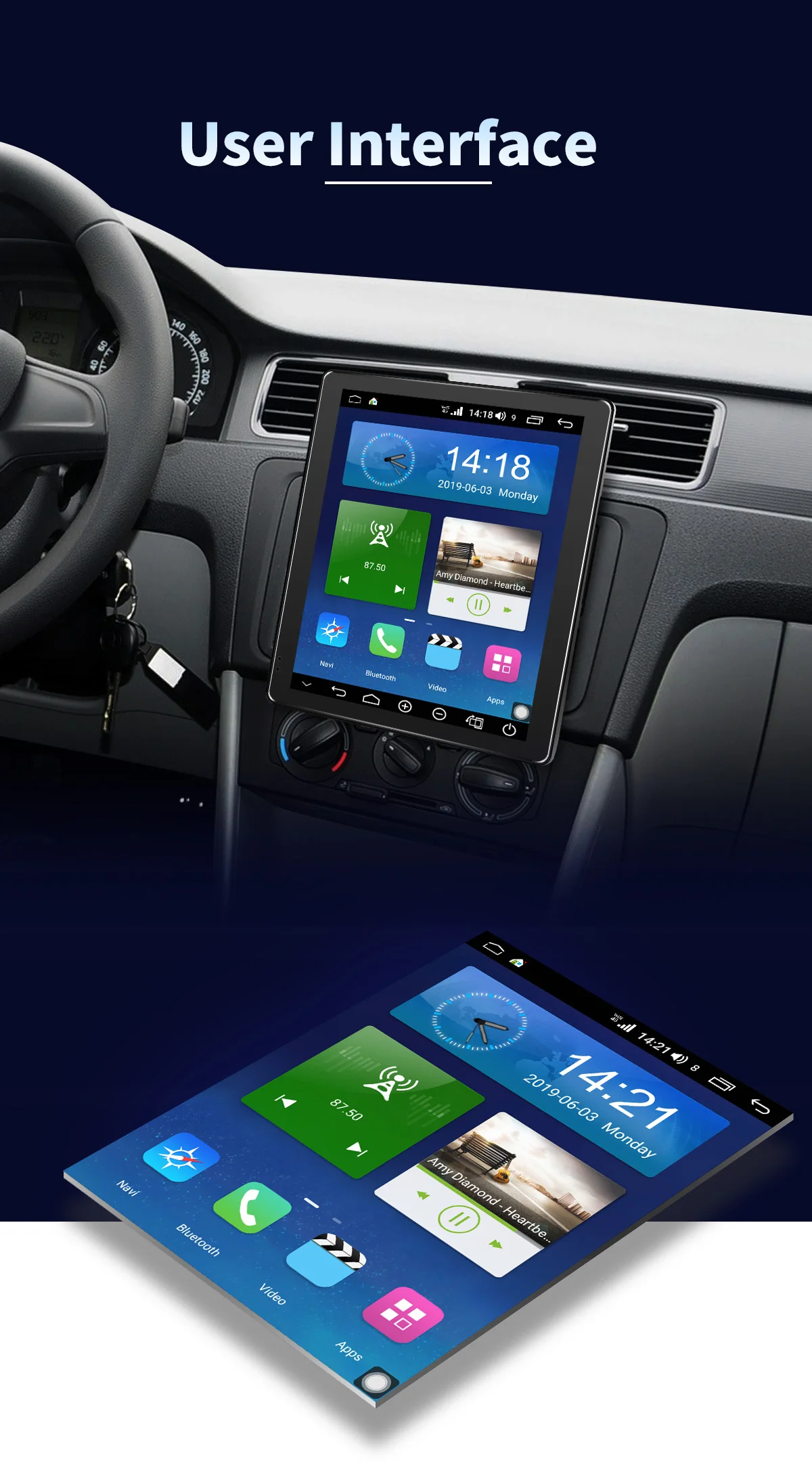 Perfect 9.7"Double 2 Din Android 8.1 Car Radio Stereo 4GB+64GB Vertical Screen Universal Head Unit GPS Multimedia Player Built-in 4G DSP 7