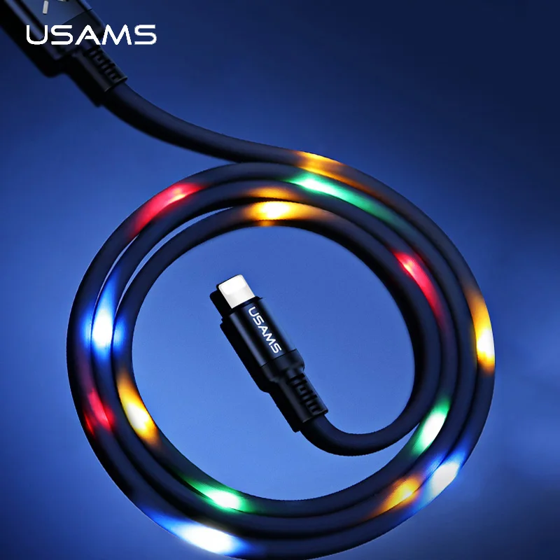 

Volume Control Dance LED Light Flash Cable for iPhone 6 7 X,USAMS SR Data Sync 2A Fast Charging USB Cable for Lighting cable led