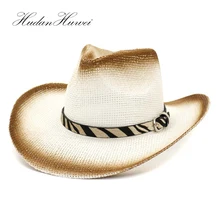 Трендовые летние коричневые Соломенные Ковбойские шляпы с рисунком в виде брызг для мужчин и женщин, Пляжная Солнцезащитная шляпа с широкими полями, белая джазовая Панама