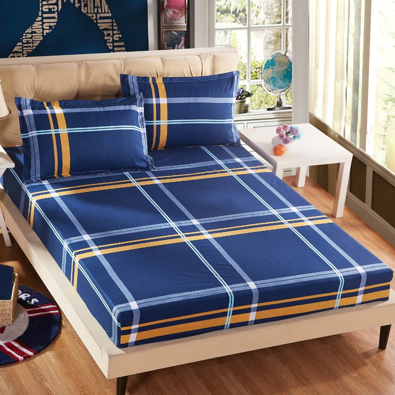 1pc 100%Polyester Bed Fitted Sheet Mattress Cover Printing Bedding Linens with Elastic Band Double 