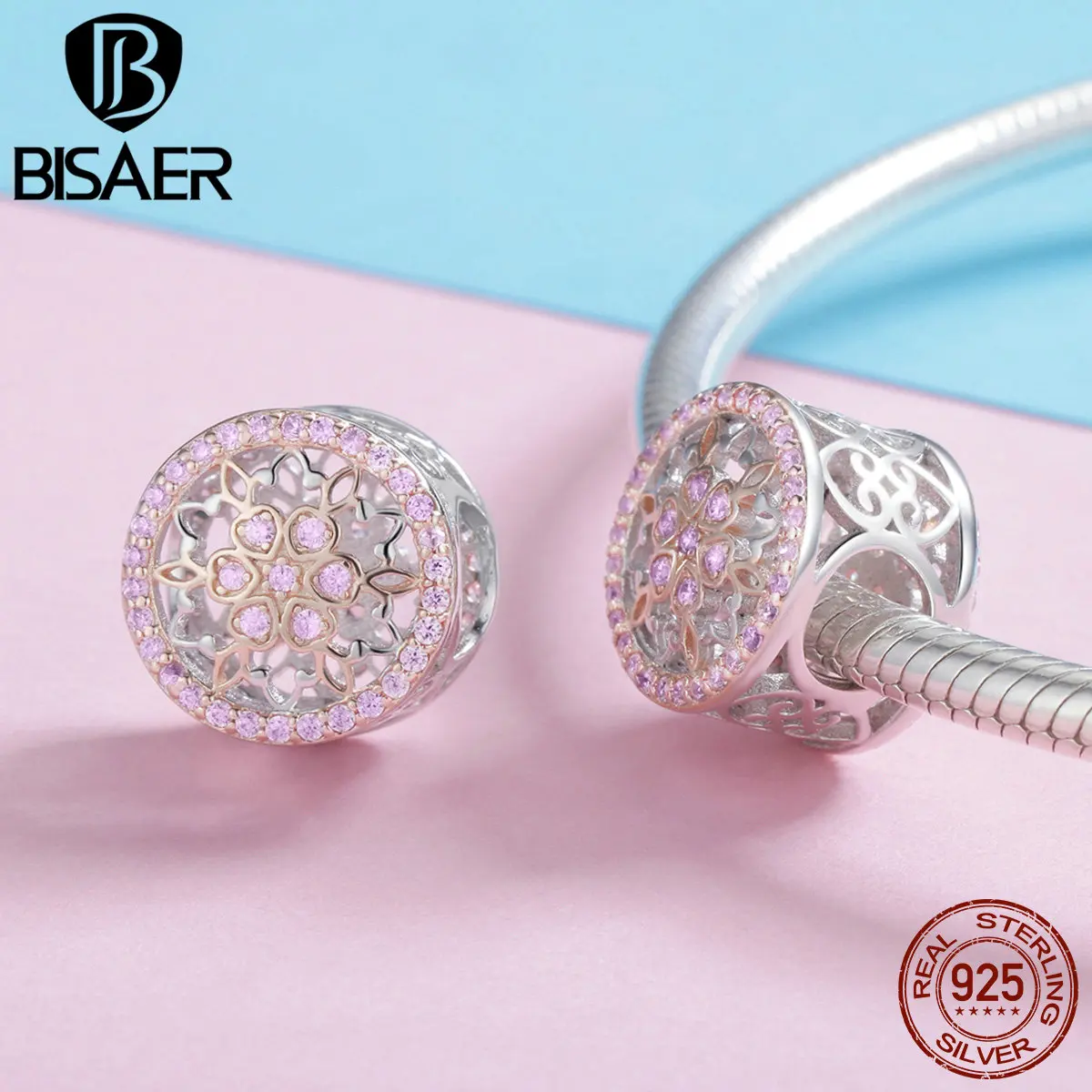 

BISAER Silver Beads 925 Sterling Silver Biocolor Hexagram Star Religion Openwork Charm for Women Jewelry Making Bracelet GXC923