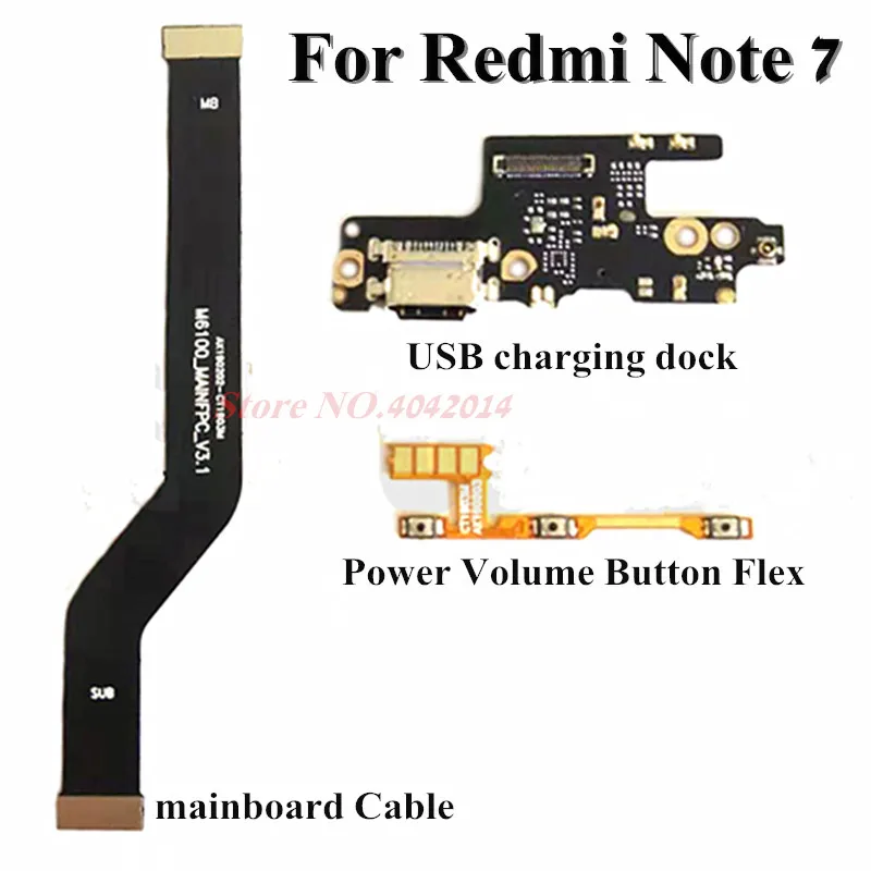 

Original USB Charging port Power Flex cable For Xiaomi Redmi Note 7 ON OFF Volume buttons Motherboard connection cable ribbon