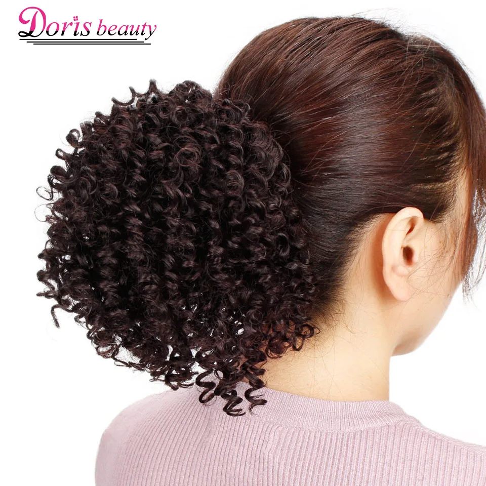 

Puff Afro Kinky Curly Ponytail Drawstring Curly Bun African American Short Wrap Chignon Synthetic Clip in Hair Extensions Brown