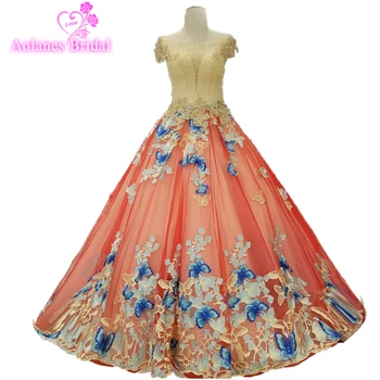 

High Quality Custom Made Ball Gown Prom Dress 2018 Lace Blue Butterfly Pink Long Elegant Luxury Evening Dress Formal Party Gowns
