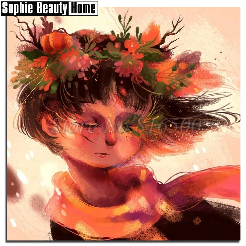 DIY Diamond Painting Cross Stitch Mosaic Needlework Crafts Cartoon Girl&ampFlower Full Embroidery Home Decor 189105 | Дом и сад