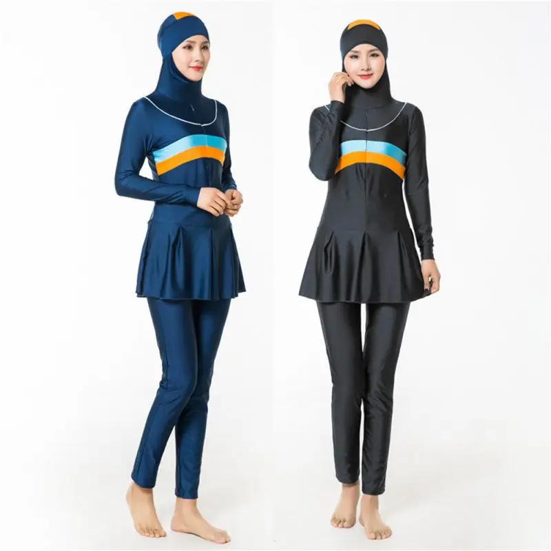 ЛИВА девушка 2019 для женщин; Большие размеры с цветочным принтом Мусульманские Комплекты Купальники хиджаб Муслима Исламская F7