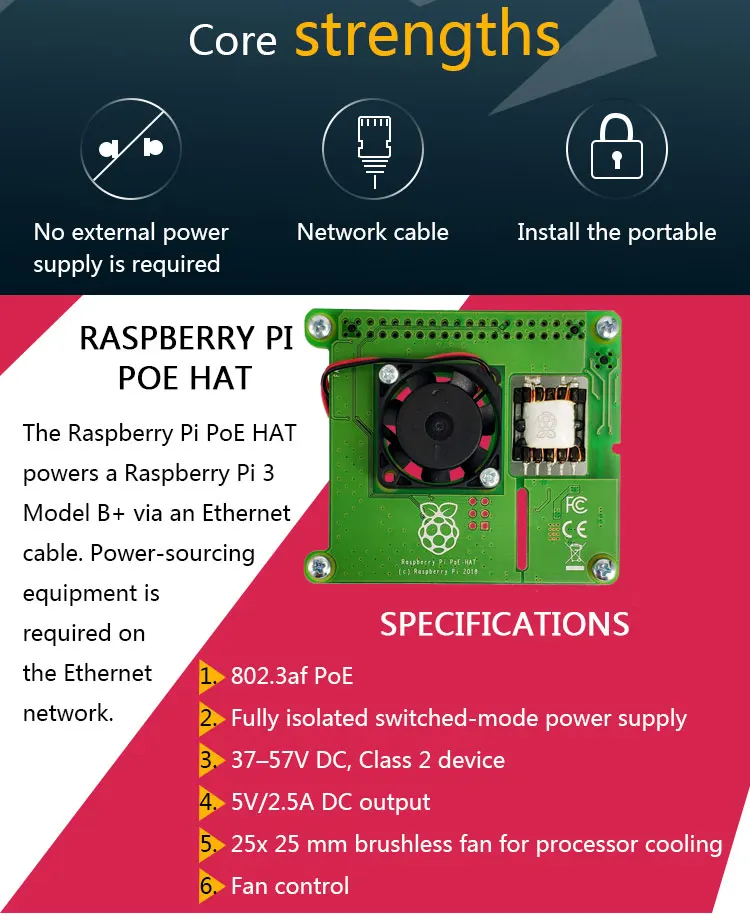 RASPBERRY PI POE HAT официальная дополнительная плата питания через Ethernet для Raspberry Pi 3B+ P