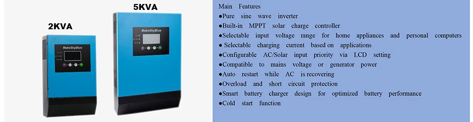 5KVA 4KW Гибридный со слежением за максимальной точкой мощности солнечные инверторы 48 В постоянного тока до 230 В переменного тока makeskyblue 60A со слежением за максимальной точкой мощности, Зарядное устройство с ЖК-дисплей Дисплей
