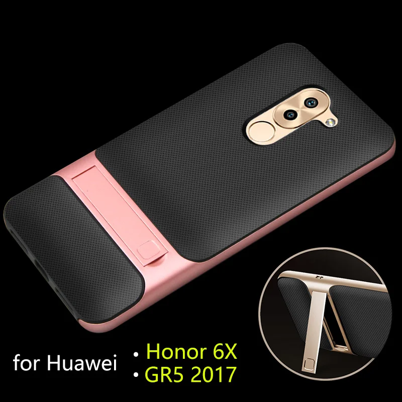 

For Huawei Honor 6X Phone Case Hybric PC+TPU Armor Kick Stand Ultra-thin Luxury Cover For GR5 2017 Cases 2in1 Protect Bag Shell