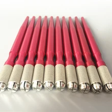 10 шт. ручная Татуировка ручка Перманентный макияж машинка для бровей microblading ручка с иглой красного цвета