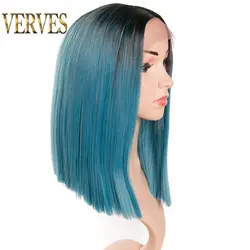 VERVES Прямо Синтетические волосы на кружеве парик и часть 14 дюймов Парики Для женщин Ombre волос Синтетические волосы на кружеве