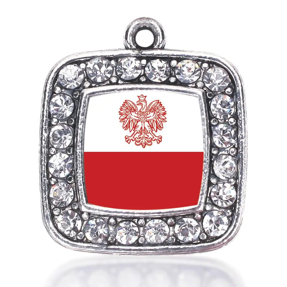 

POLISH FLAG SQUARE CHARM ANTIQUE SILVER PLATED JEWELRY